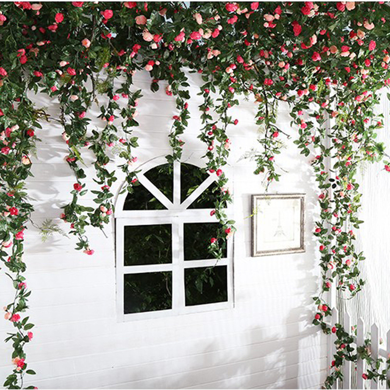 高仿20头玫瑰花藤仿真花假花藤条批发挂壁吊顶婚庆装饰厂家直销
