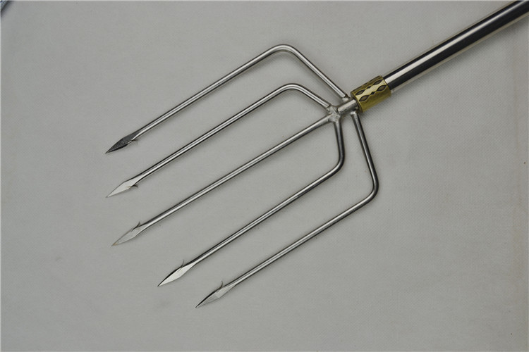 批发8mm螺丝不锈钢五齿倒刺鱼叉细齿渔叉五齿叉钢叉