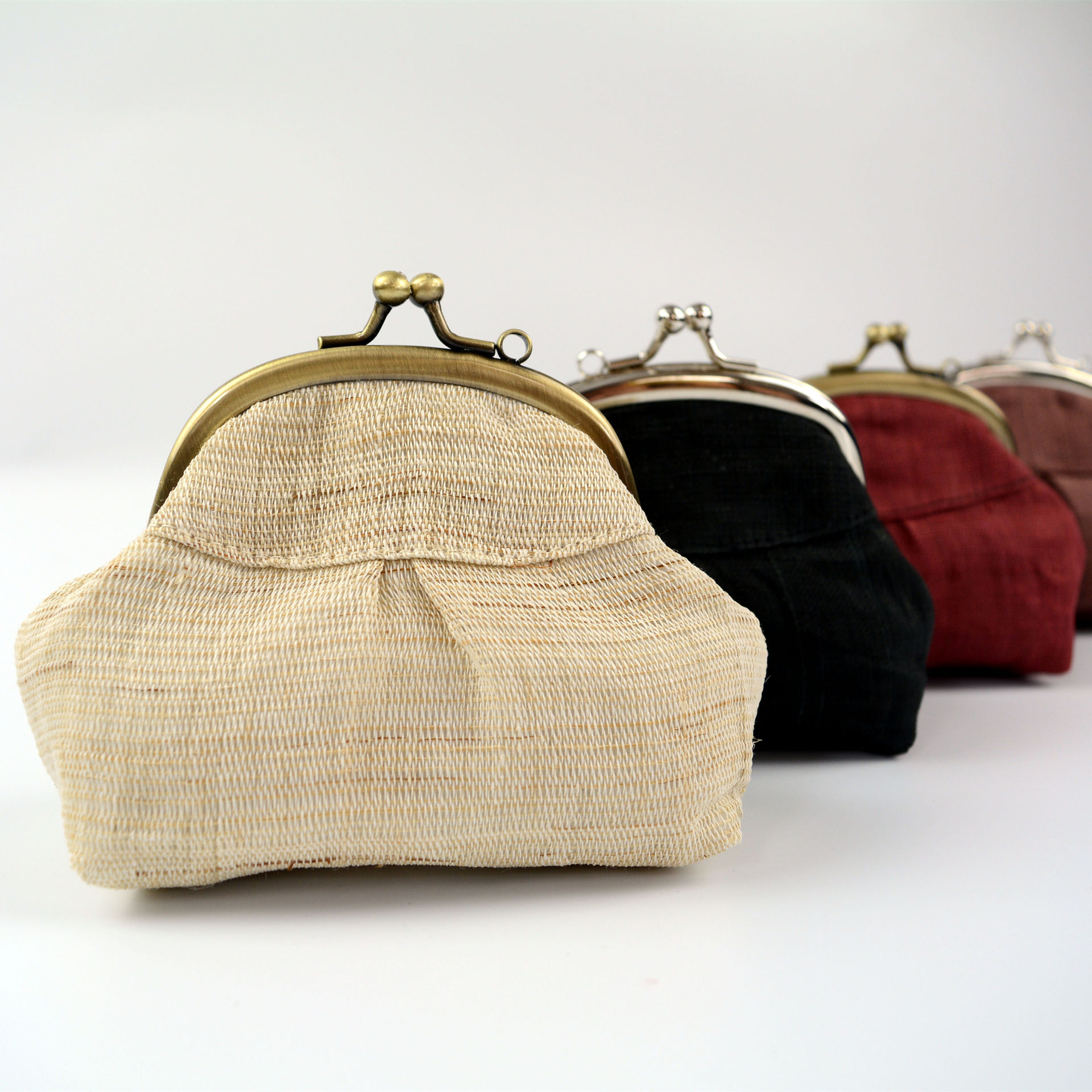 原创口金包四色入零钱包钥匙包苎麻面料夏布手工制作硬币包