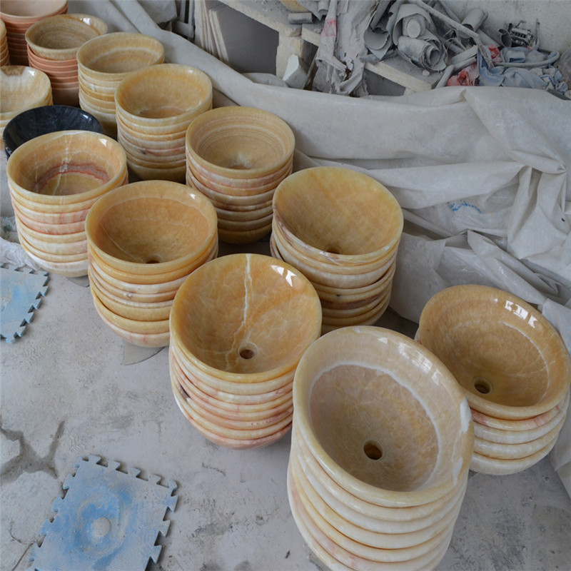 厂家定做天然米黄玉大理石洗手盆松香玉石台面盆米黄玉水池