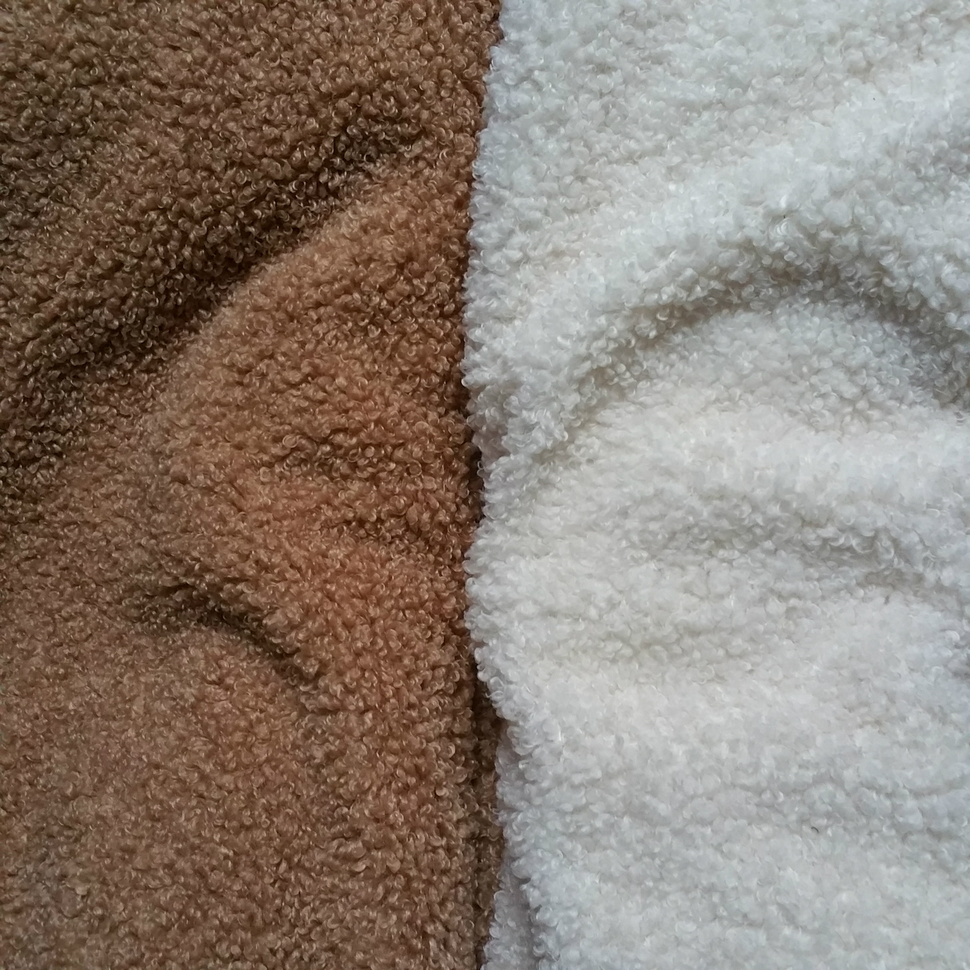 蚂蚁布 全涤绵羊绒布 700克 棕色 米白色 泰迪绒面料 - 布艺批发交易