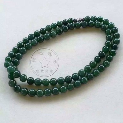 瑾玉坊天然翡翠a货流行男士高档大气精美油青翡翠10mm玉项链 正品