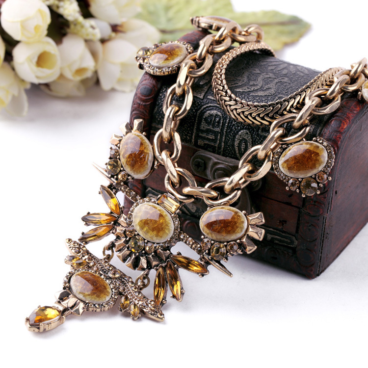 Occident alloy Drill set necklace ( brown ) NHQD1407