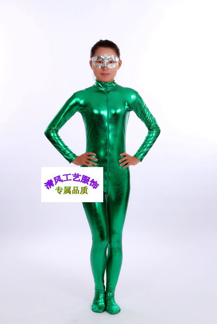 新款绿色连体演出服欧美夜店酒吧歌手dj舞台表演服高弹涂胶半包衣