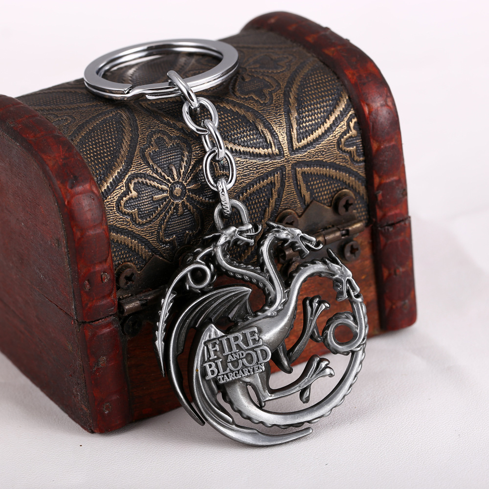 权利的游戏 冰与火之歌 坦格利安家族 龙标志 钥匙扣挂件 三色