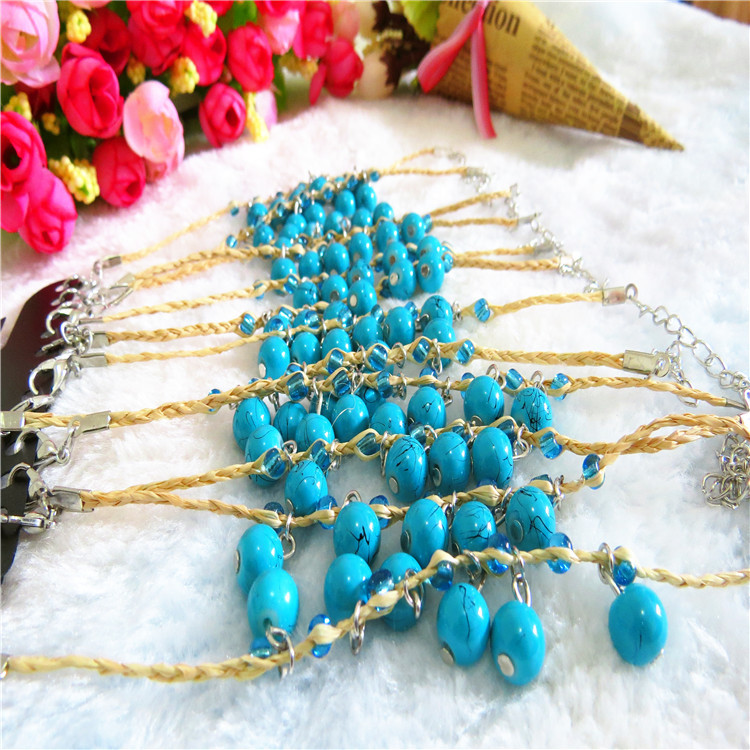 新款民族风 手工编织拉菲草手链 幸运 许愿草饰品 情人节热销产品