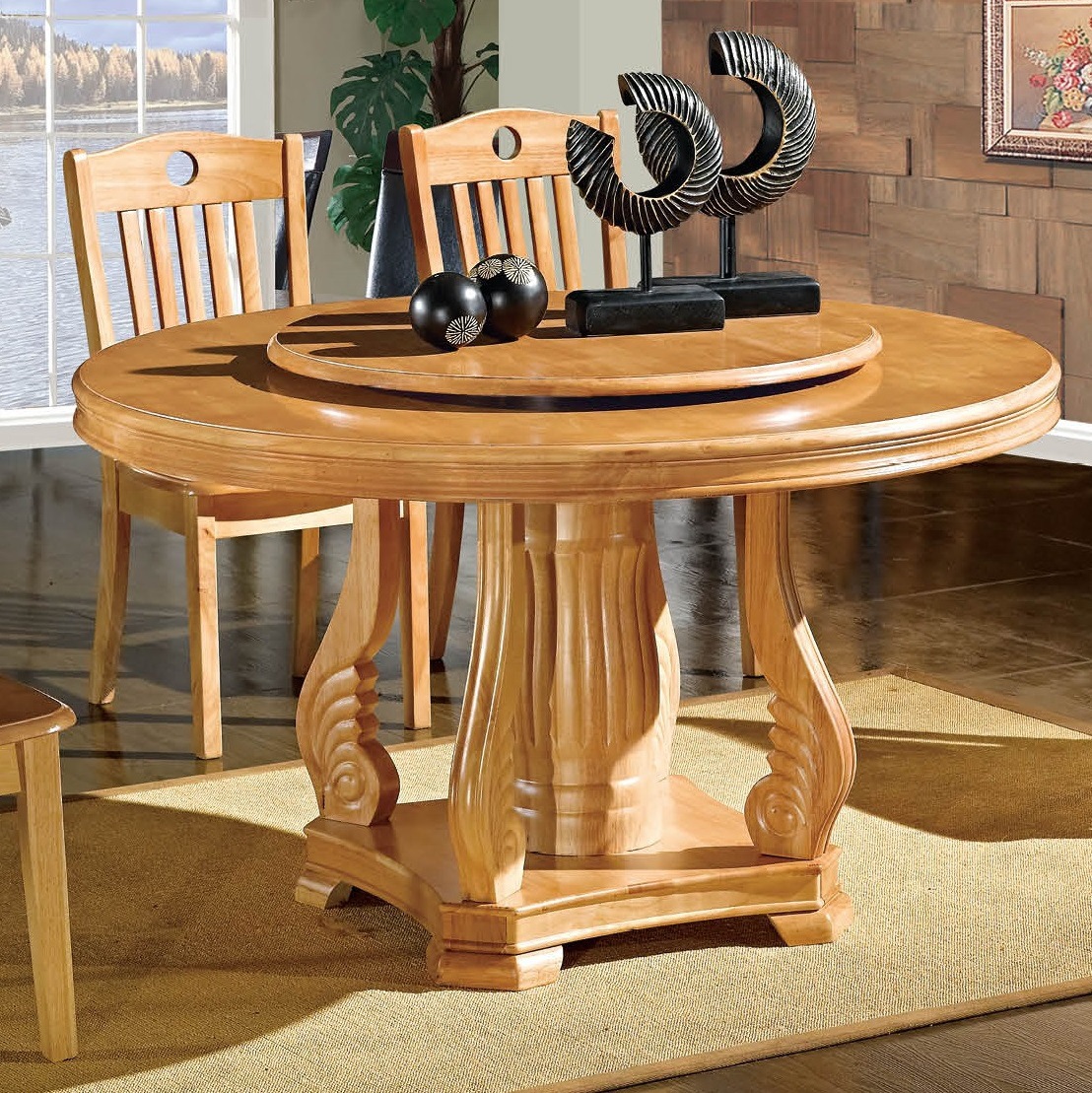 实木餐桌 橡木餐桌椅组合 吃饭桌子1.3米1.5米实木圆桌厂家直销