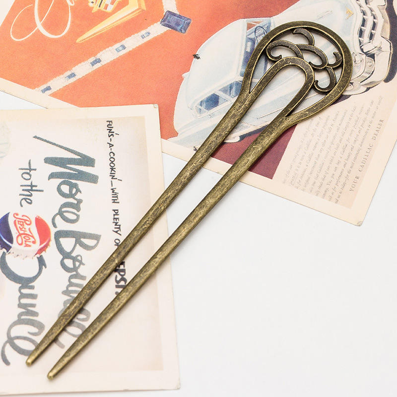 diy复古合金饰品配件 头饰配件 书签 双叉发簪 古青铜5个