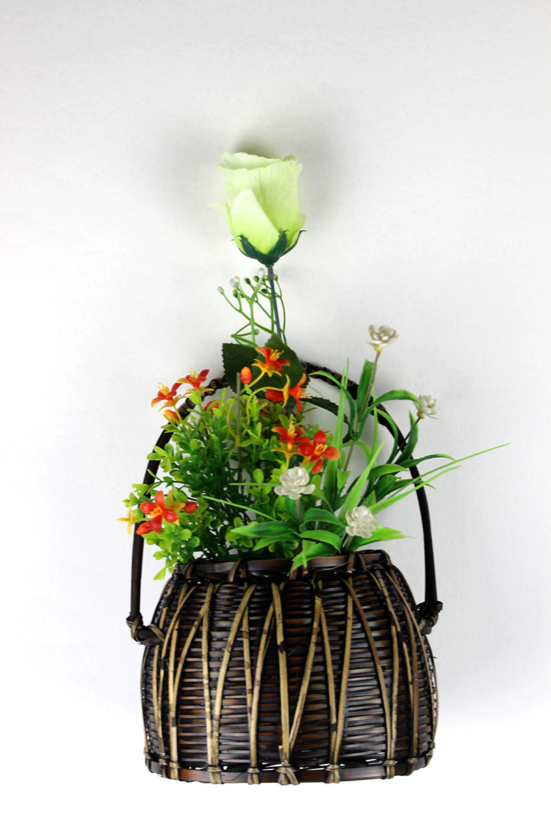 日式竹编插花器 手工竹工艺品批发茶室茶桌茶道配件手提插花篮