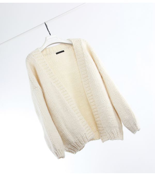 mali/2015秋冬 全手工编织粗棒针米白色茧型毛衣开衫(特)现货