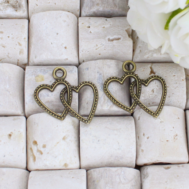 合金配件 23*24mm合金双心 手链爱心diy 饰品配件 古青