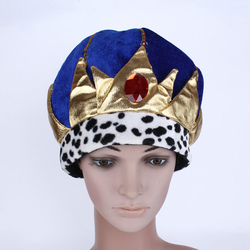 万圣节儿童节国王表演皇帝帽国王王子皇冠帽子法老王子帽蓝色红色