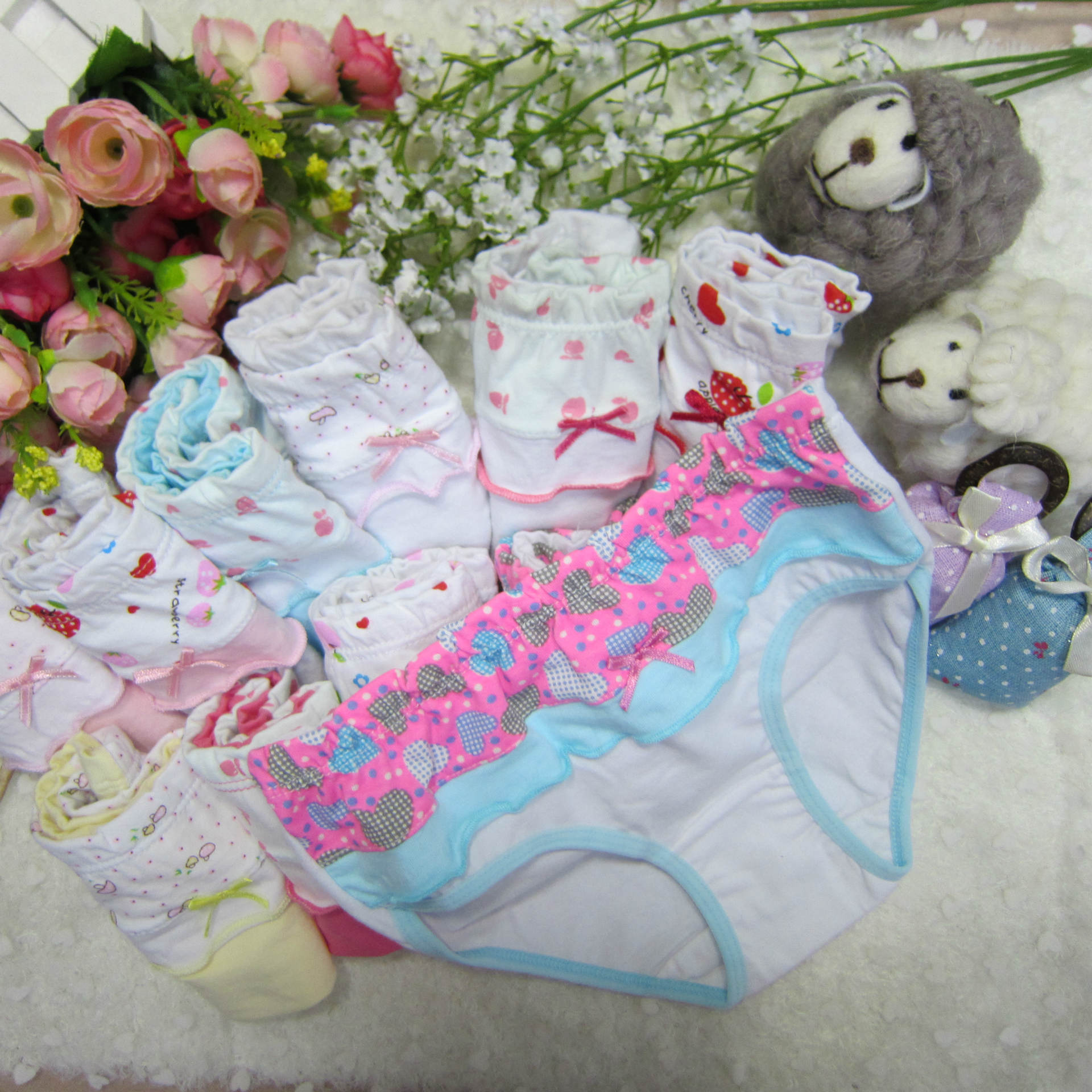 儿童内衣内裤批发 女童蕾丝花边蝴蝶结纯棉三角裤