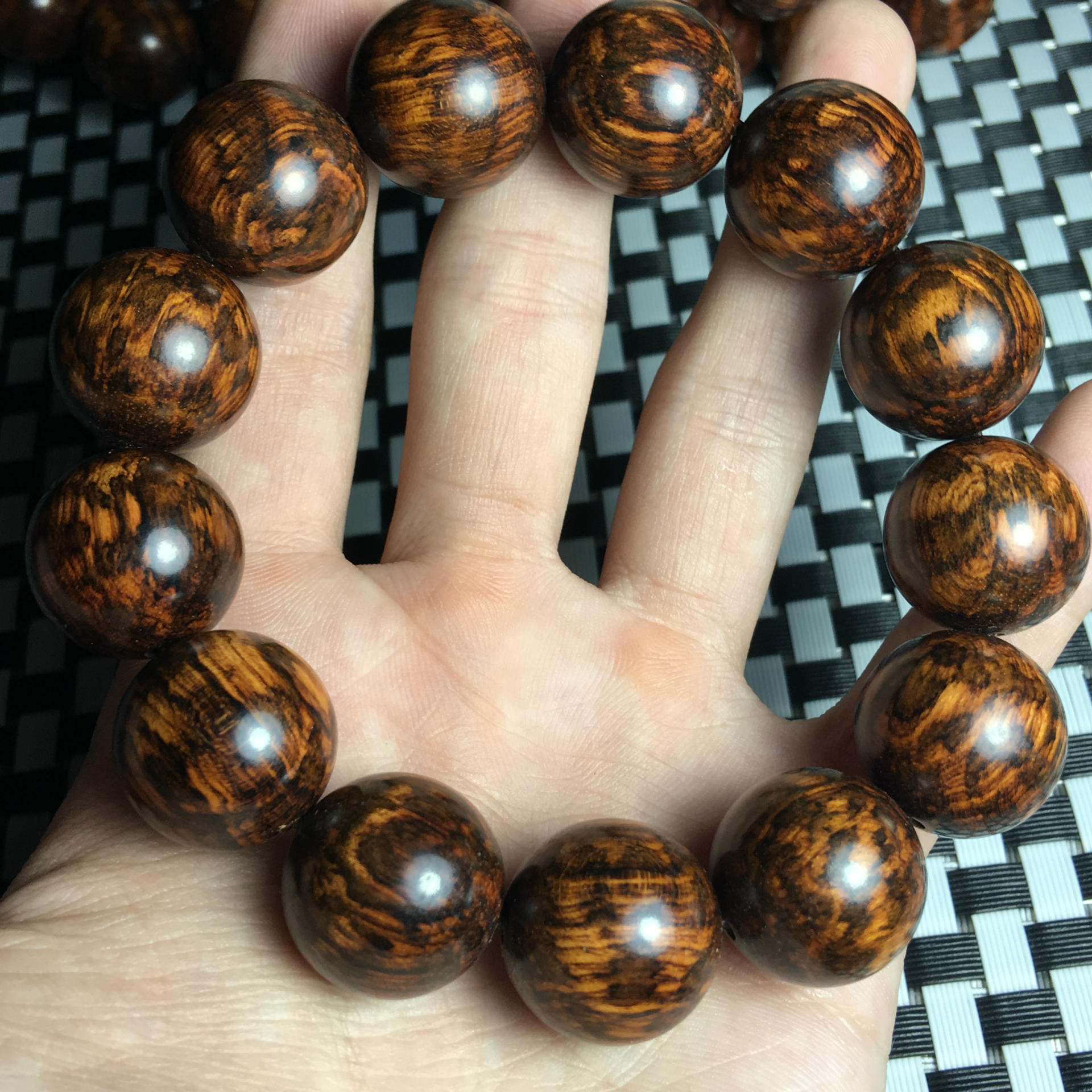 精品南美洲蛇纹木佛珠手串 虎皮纹高密度颗颗沉水男式念珠2.