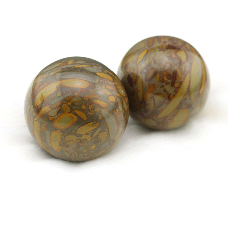 厂家直销天然五彩女娲石健身球 竹叶青保健按摩手球 正品保障