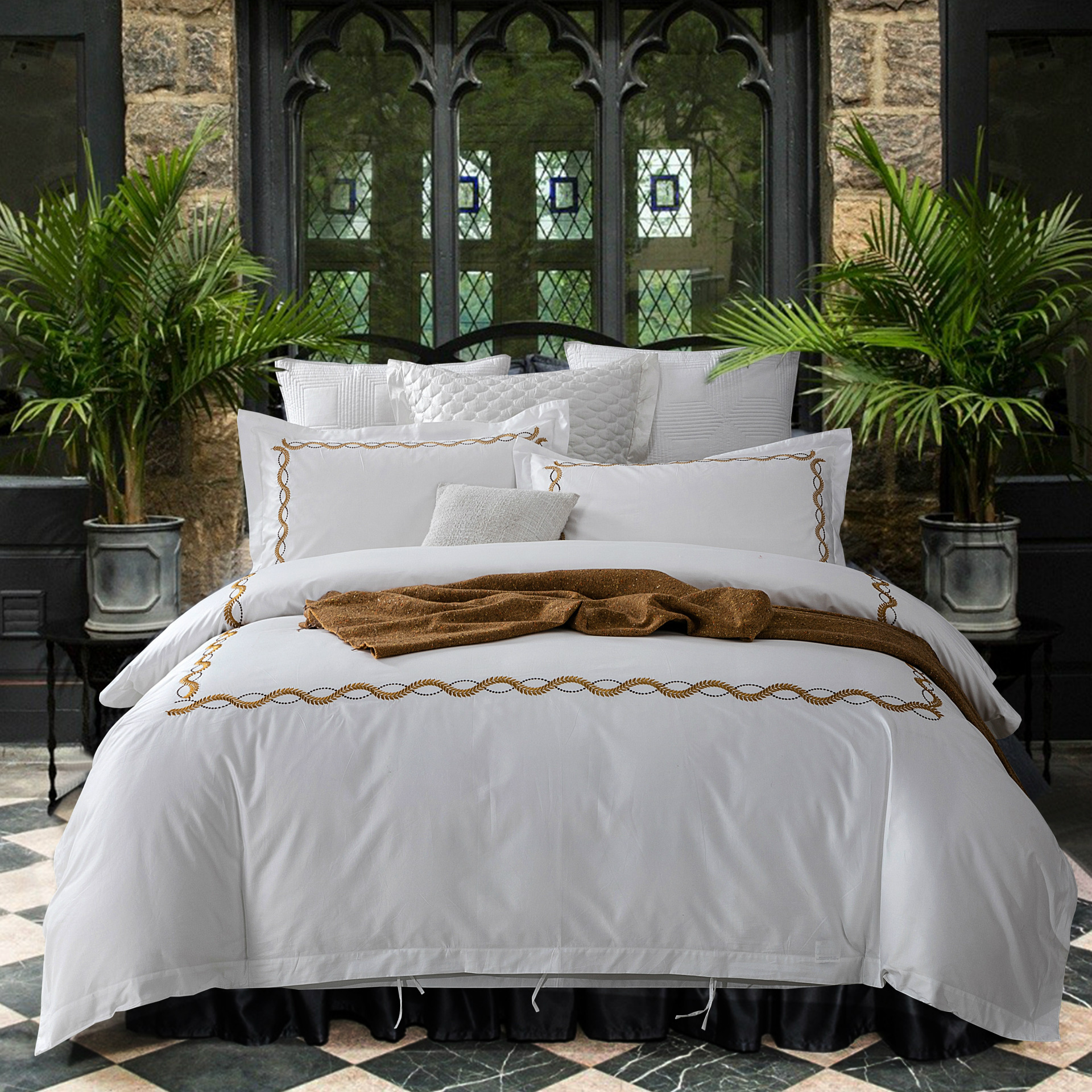 高档60支长绒棉酒店床上用品四件套样板房纯棉六件套摆场床品代理 - 