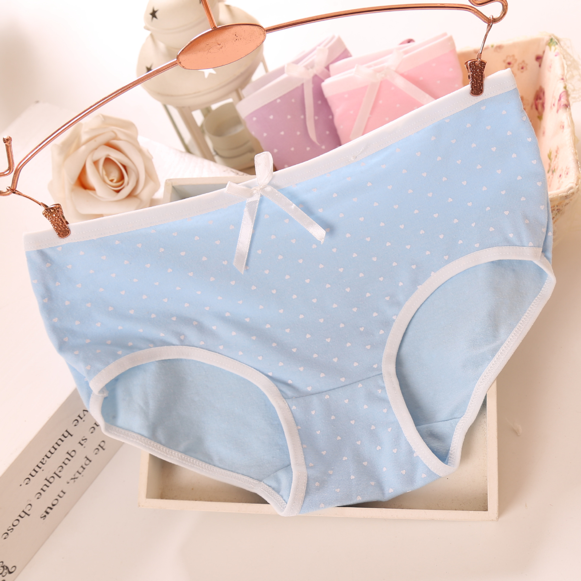 热销礼盒可爱全棉小爱心低腰女式内蝴蝶结性感女士三角裤爆款包邮
