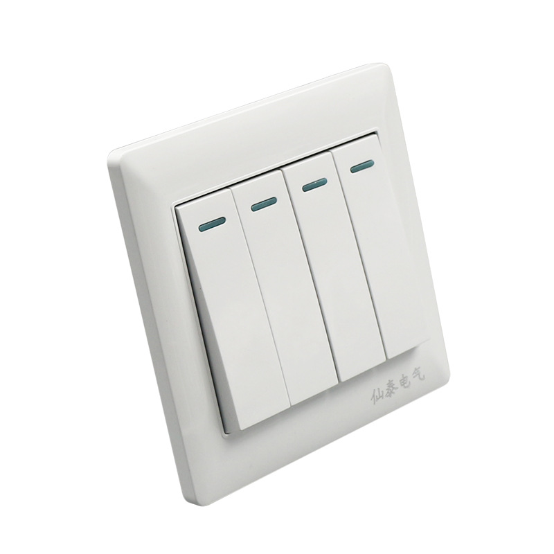 供应86型暗装四开双控 家用四联开关双控 仙泰白色四位开关