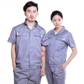 新款夏季涤棉短袖工作服厂服男女劳保服套装 加油站工作服套装