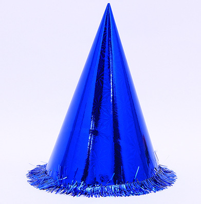 厂家直销生日派对三角帽花边锥形尖帽金银生日帽出口订制24cm纸帽