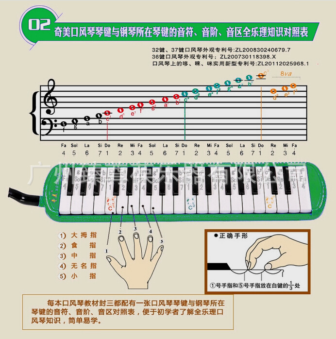 奇美小黄莺32键口风琴 含擦琴布 琴盒 2种吹管