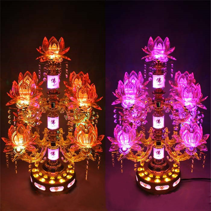 佛教用品寺庙佛堂供灯九品led粉红七彩旋转动佛曲莲花灯念佛机