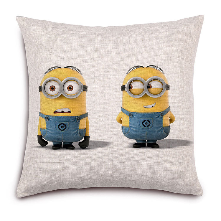 爆款小黄人大眼萌棉麻抱枕靠垫靠枕靠垫数码印花枕套沙发靠垫m