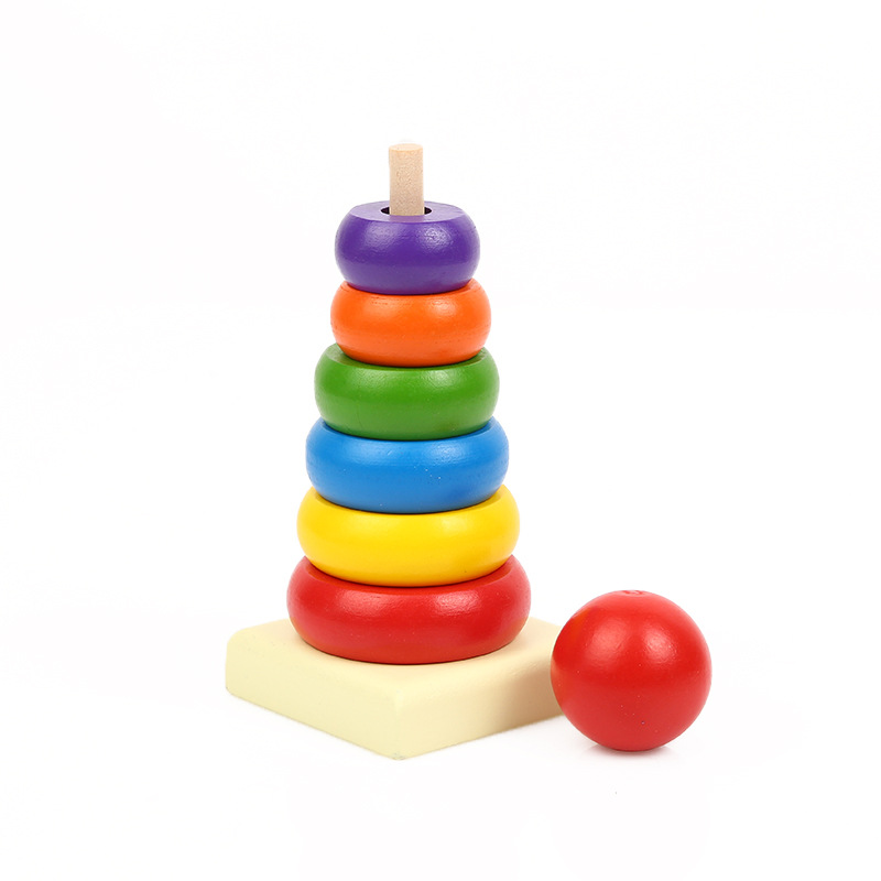 木质彩虹塔 彩虹叠叠乐 套圈叠叠塔 叠叠高套柱儿童益智玩具批发