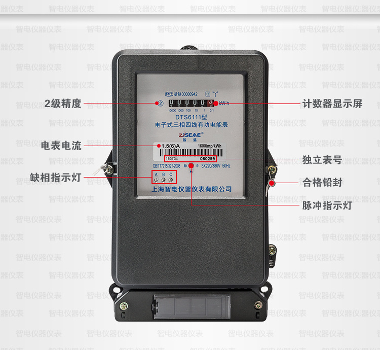 智盛三相四线电能表 三相电表 三相电子表 铁壳电表批发 dts6111