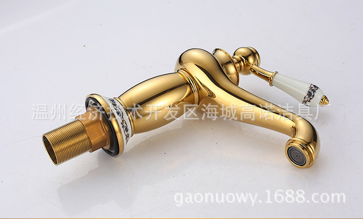 直供批发欧式水龙头 全铜金色冷热水龙头 高档美式青花瓷水龙头