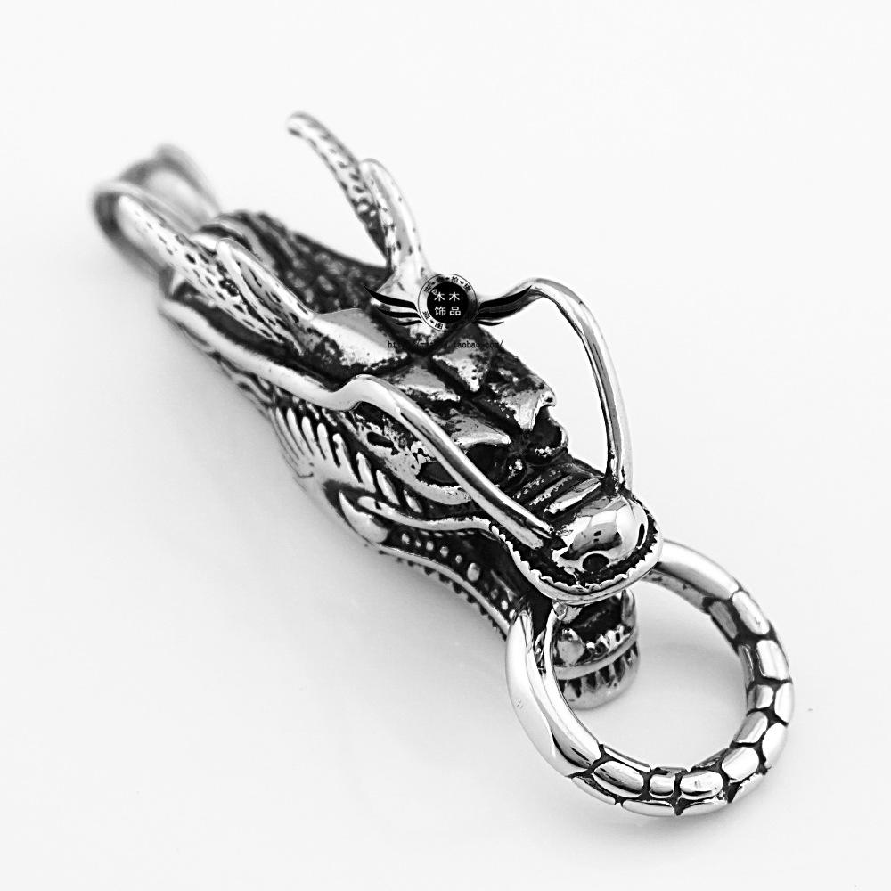 厂家直销 个性霸气 中国龙潮男吊坠 压铸龙王 龙头圆环钛钢项链