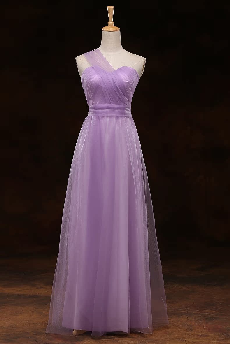 明星姐妹团宴会晚礼服女新款2015秋冬伴娘礼服长款短款伴娘裙紫色