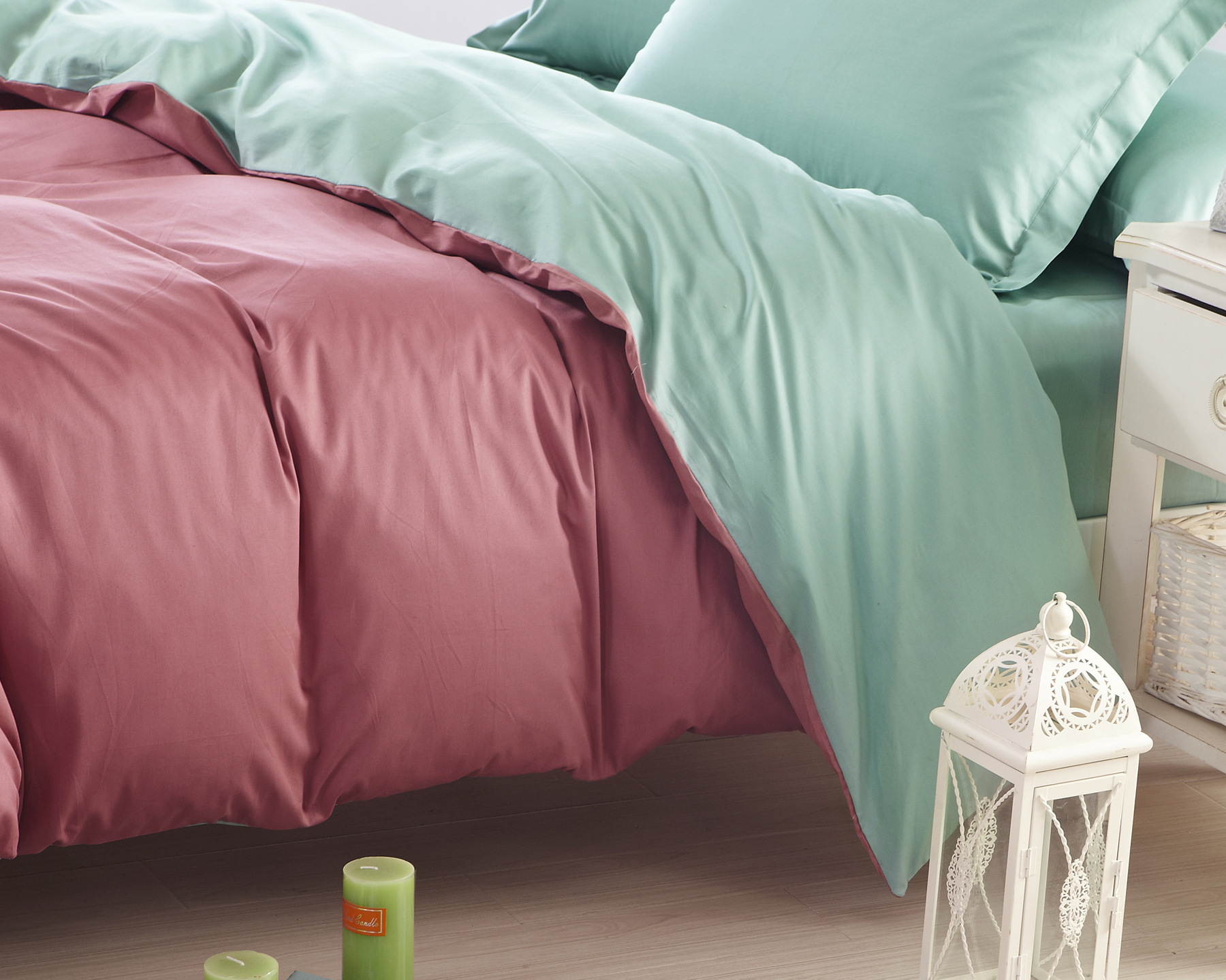 厂家直销全棉四件套春夏 纯色系双拼素色拼-四件套