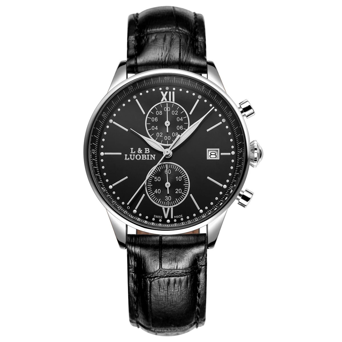 罗宾正品运动时尚男表商务休闲男士手表精钢3度防水真皮带石英表