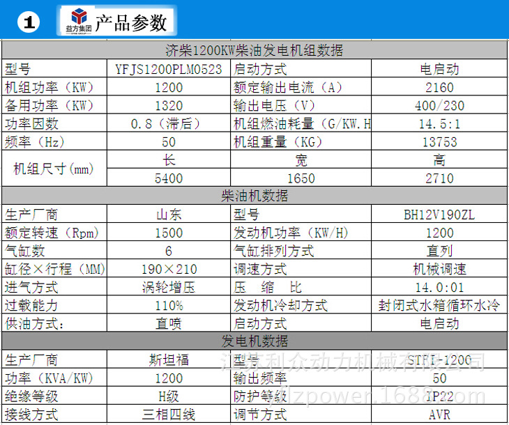 柴油发电机组 济柴1200kw bh12v190zl发电机组 厂家直销