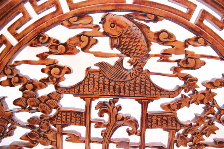 东阳木雕 雕刻双面雕花鲤鱼跳龙门插屏 挂件工艺品 摆件屏