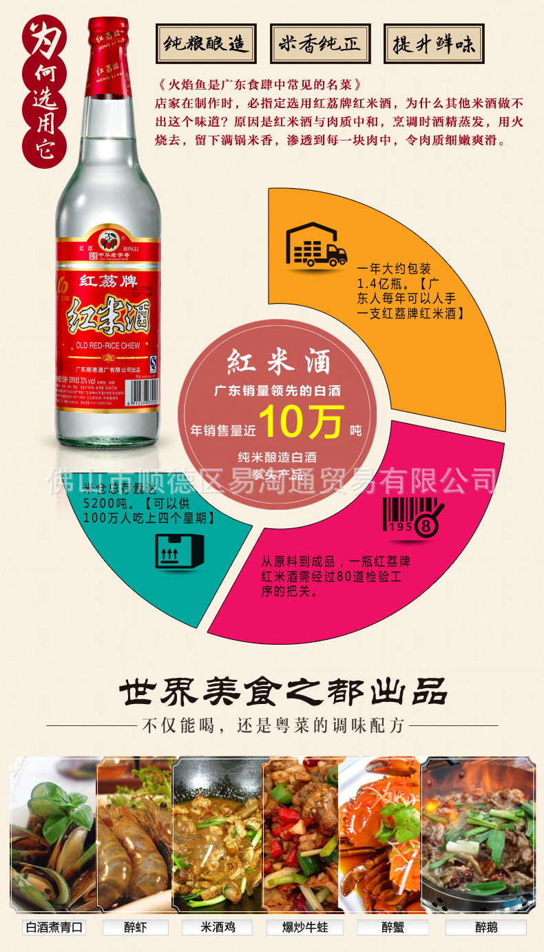 寻味顺德 红荔牌红米酒610ml*12瓶醉鹅粤菜料酒整箱批发粮食白酒