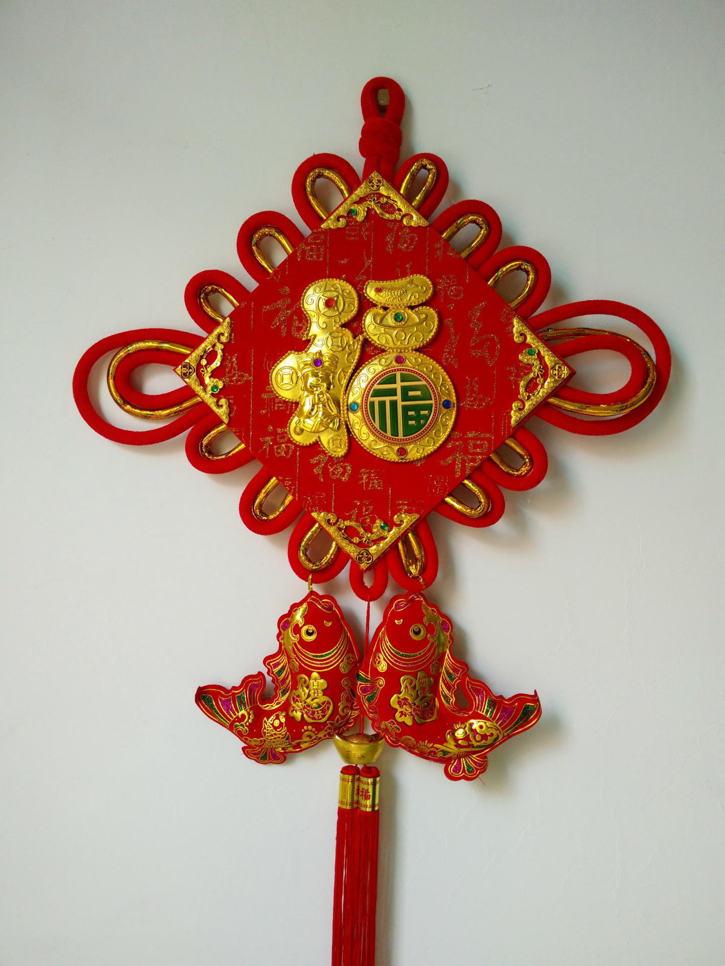 中国特色礼品福字挂件 纯手工高档绒布双线百福印花挂鱼中国结