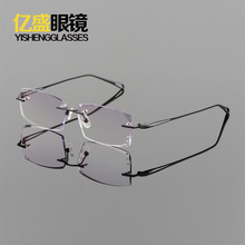 钻石切边眼镜框架纯钛近视眼镜男无框切边渐变色75020厂家批发