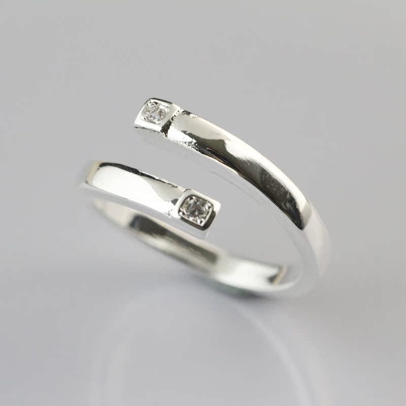 外贸爆款 镀厚银 白色 蓝色 红色锆石 箭头双钻戒指 欧美饰品