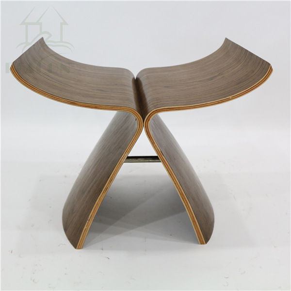 蝴蝶椅实木水曲柳胡挑木休闲弯板椅会客椅弯木椅矮凳换鞋凳8014