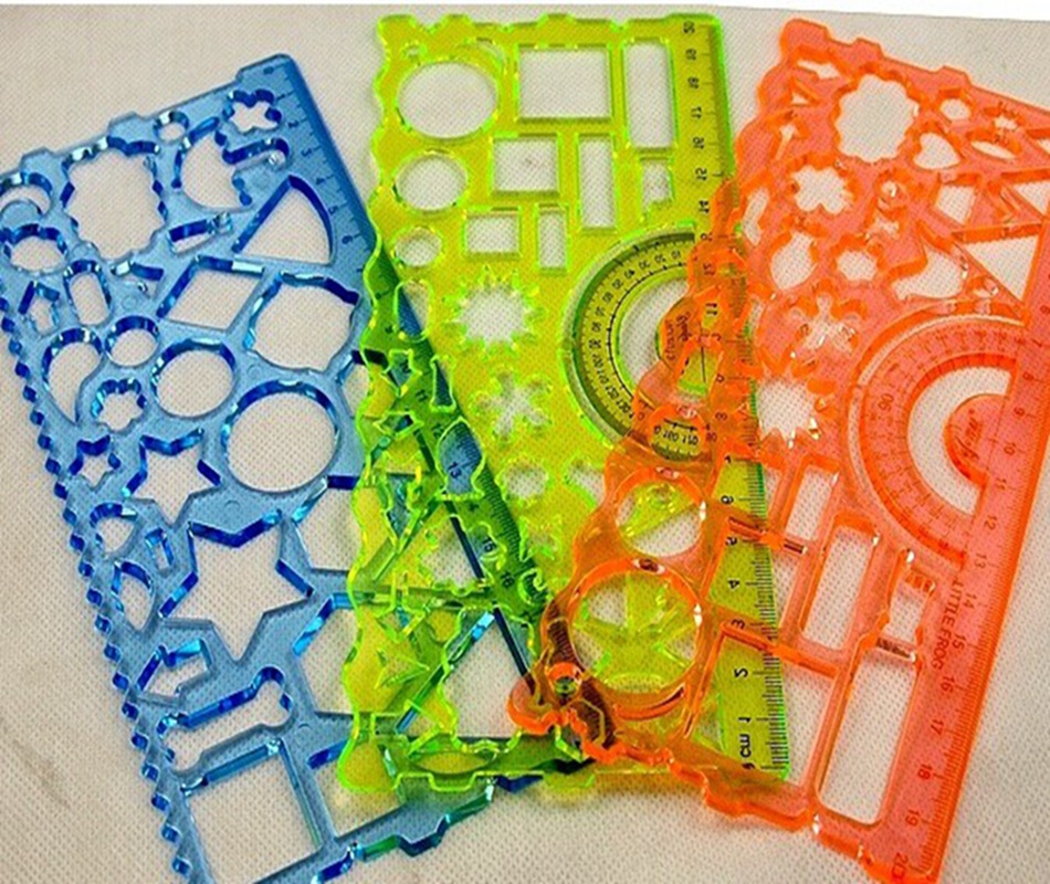 韩国彩色多功能尺 万花尺 模版尺 模型尺子 卡通绘图绘画图案尺