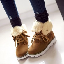 冬季新款厚毛保暖透气雪地靴厚底齿平底前系带短靴子鞋子代发