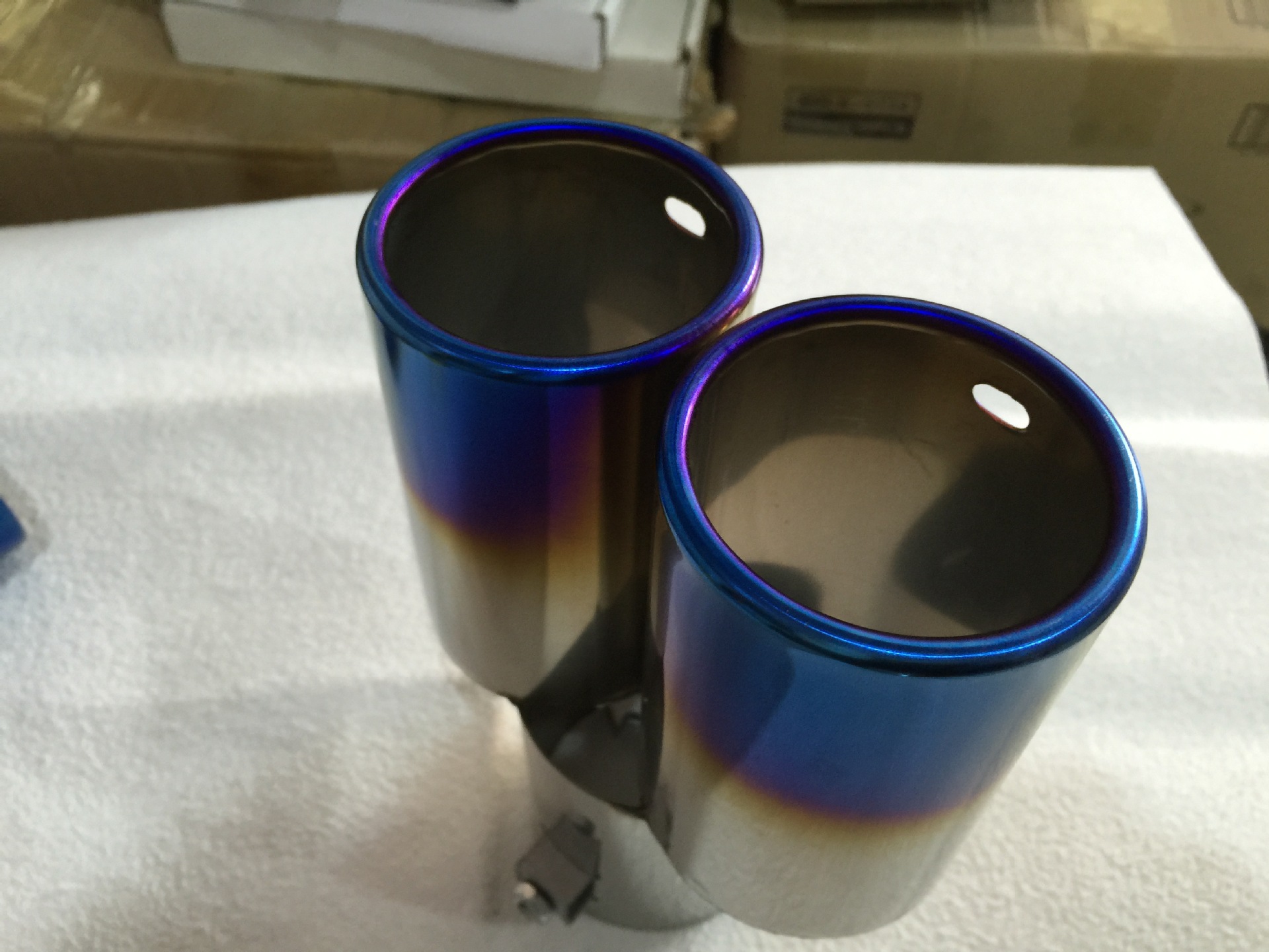 汽车不锈钢尾喉 一分二烤蓝直排气管 消音器 双管尾喉排气尾管