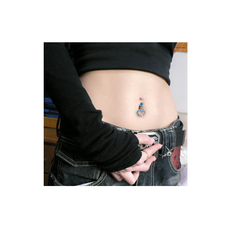 防过敏医用钢肚脐扣海豚爱心镶钻吊坠肚脐环肚皮舞配饰脐钉q00254