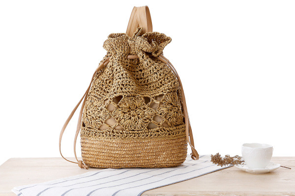 手工钩花双肩包草编包(货号 b1627)