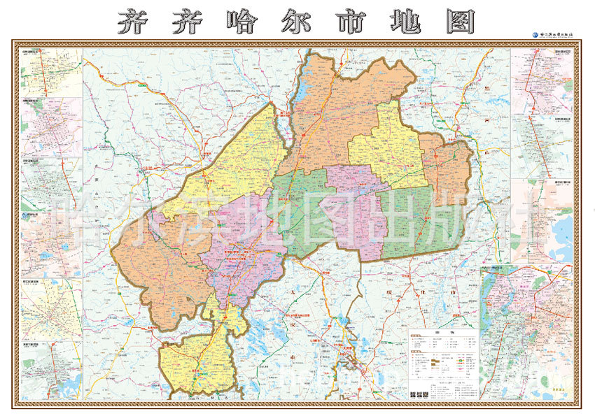 黑龙江省 齐齐哈尔市地图 行政区划 包邮