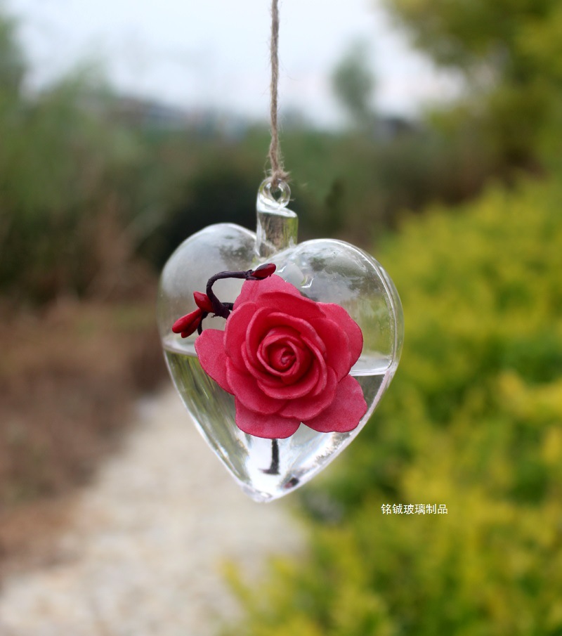 铭铖透明水晶玻璃悬挂花瓶 创意爱心花瓶 水培装饰器皿 家居饰品