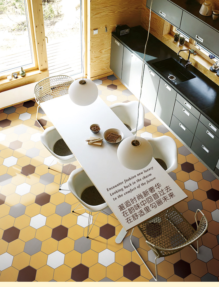 六角砖瓷砖仿古彩色拼花哑光地砖 餐饮会所连锁店六边形型地面砖