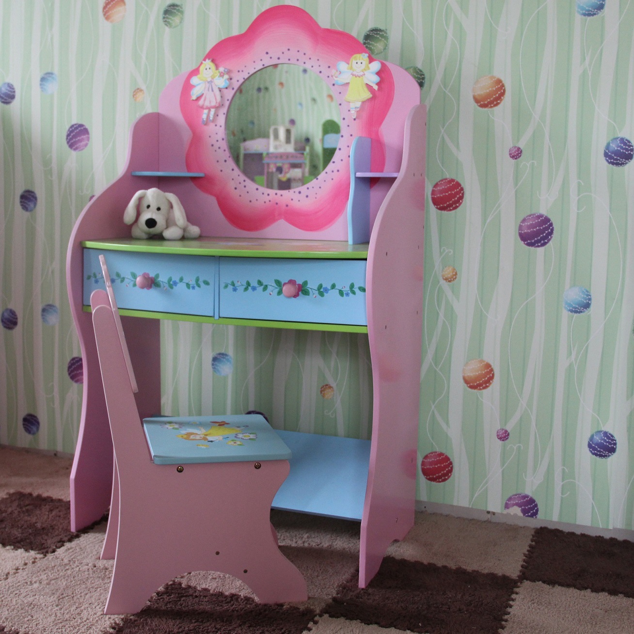 供应幼儿园青少年儿童家具套房家具梳妆台化妆台学习桌10043